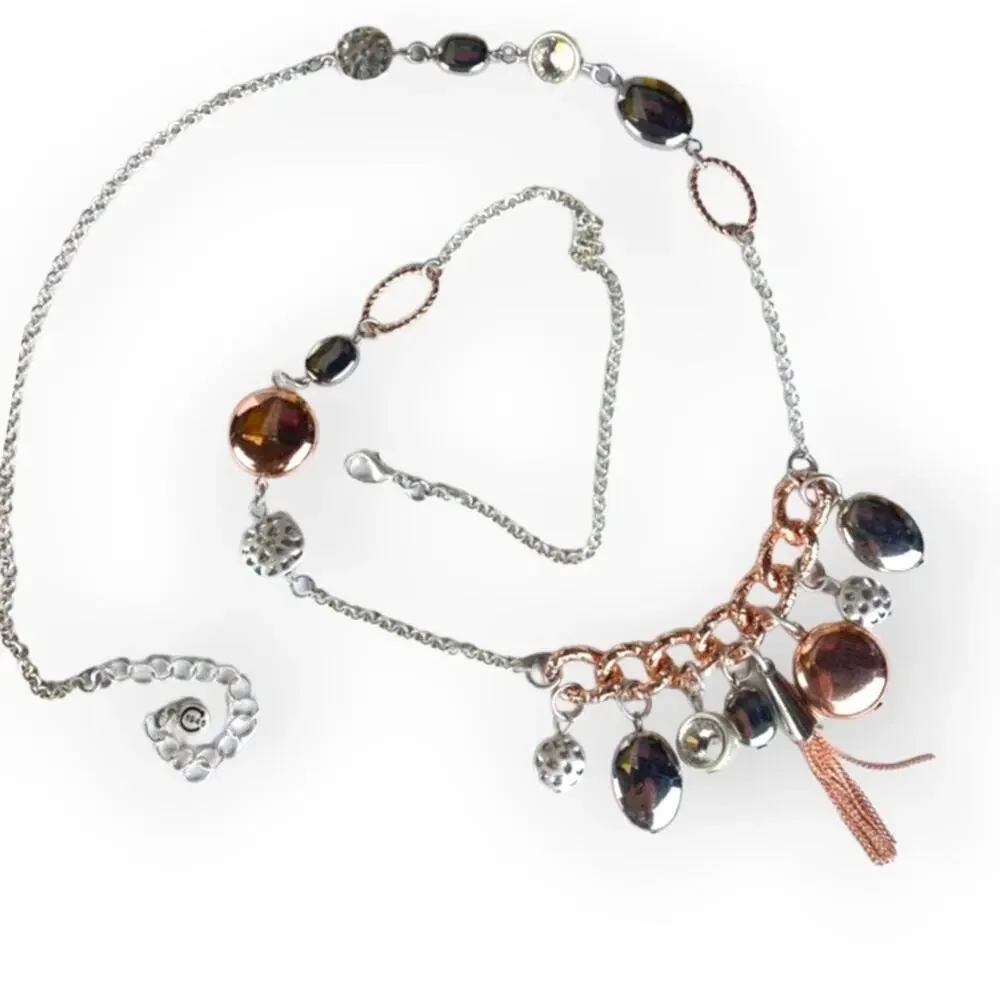 CATO mixed metals and rhinestone accent statement necklace